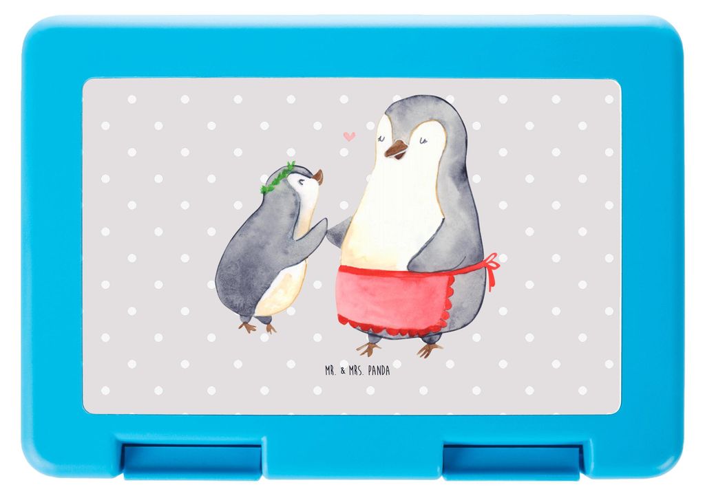 Mr. & Mrs. Panda Bentobox Pinguin mit Kind - Grau Pastell - Geschenk, Muttertag, Familie, Mama, Beste, Vorbild, Brot Aufbewahrungsbox, Papa, Mutter...