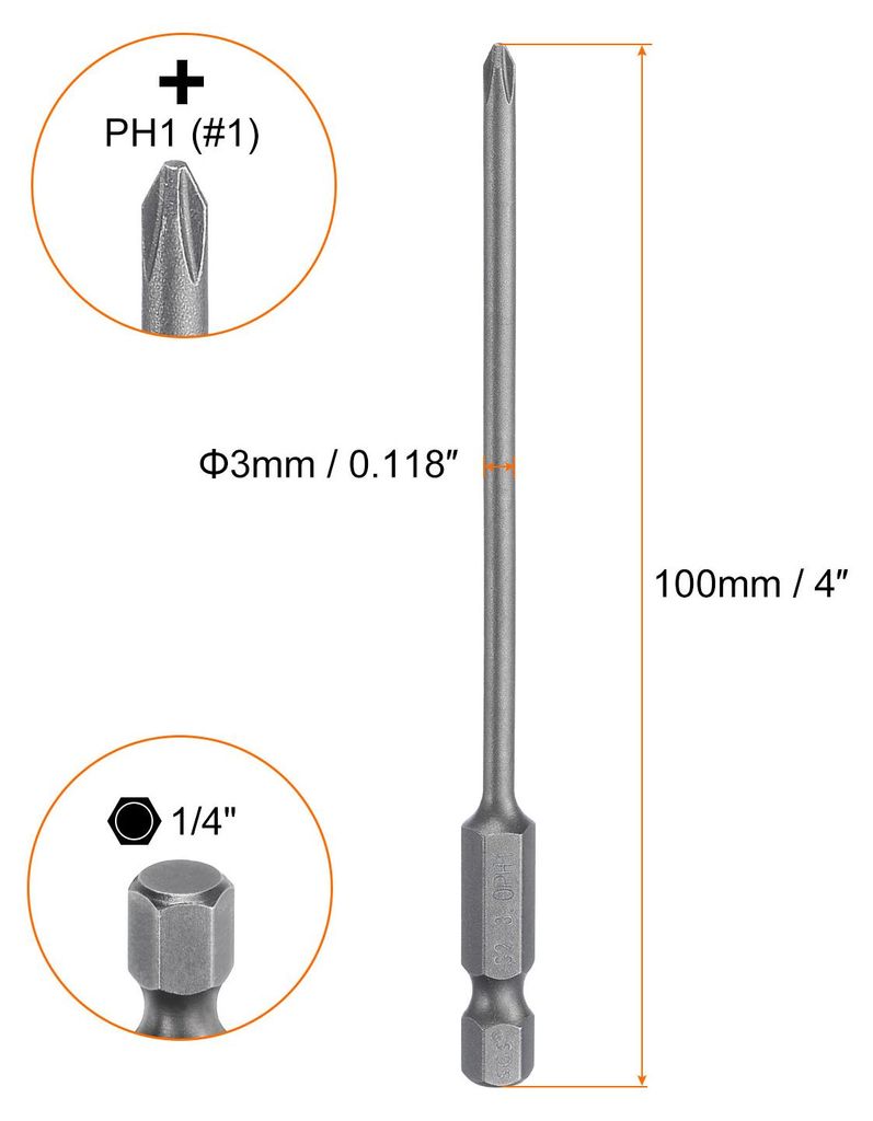10 Stš¹ck PH1 Phillips Schraubendreher Bit Set mit 1/4" Sechskantschaft, 3mm Stab 100mm Lang Magnetische Kreuzkopf Bitsatz S2 Stahl Bohrer Elektr...