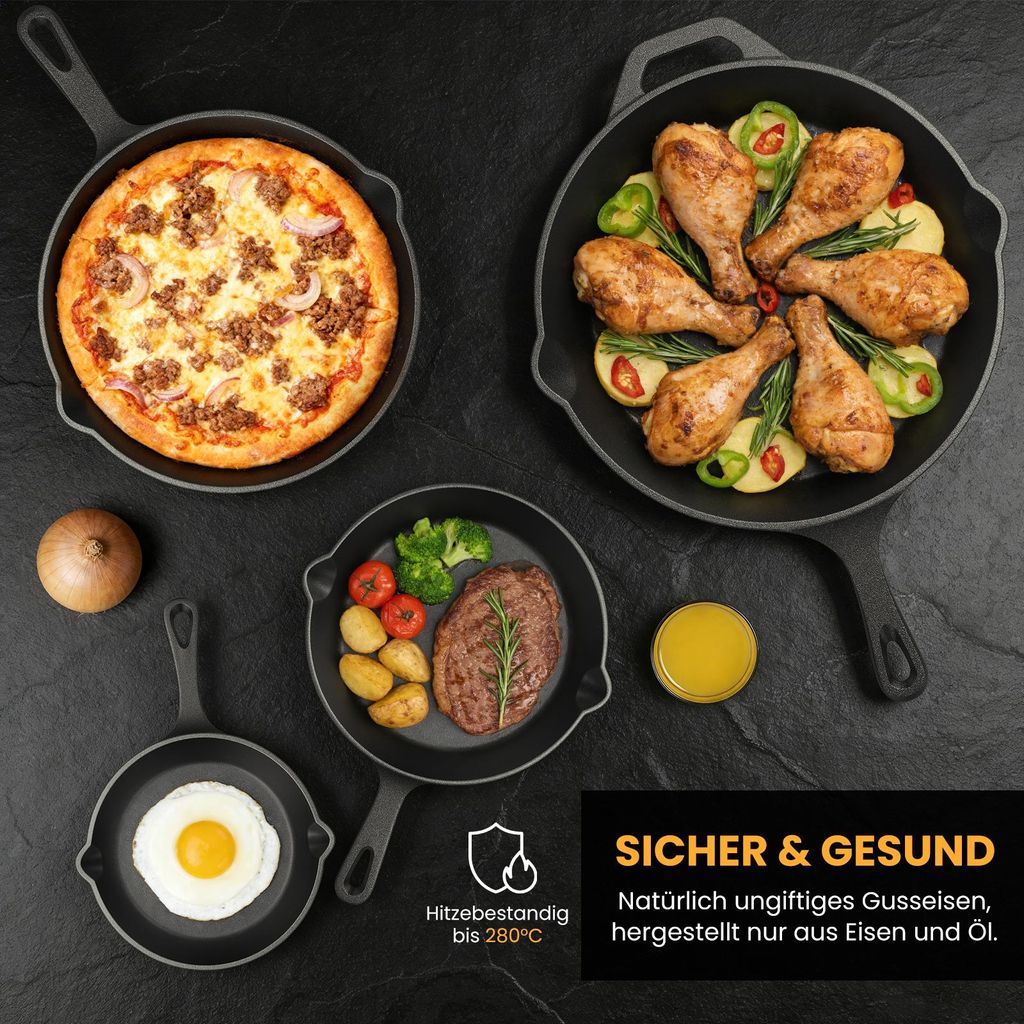 HOMELUX Gusseisenpfanne 26cm Pfanne Gusseisen Induktion