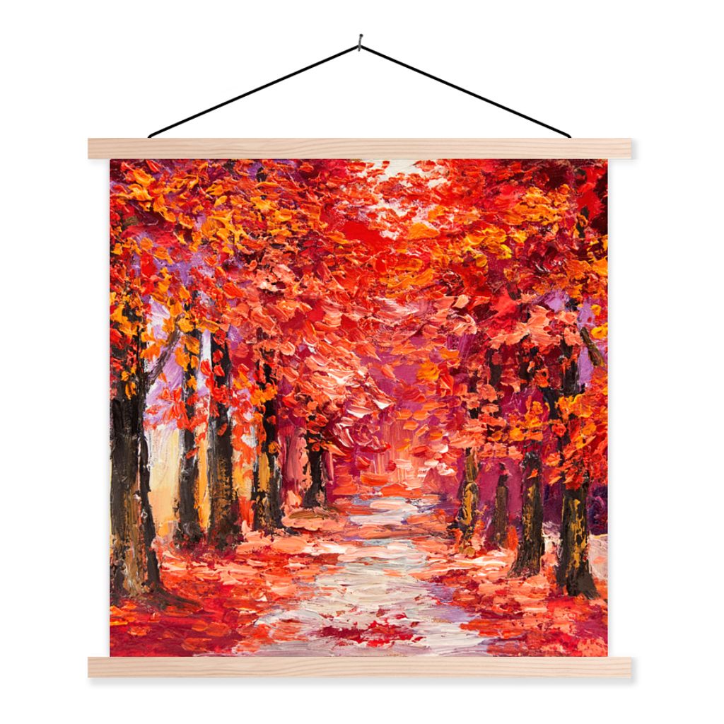 MuchoWow Textilposter Gemälde - Bäume - Herbst - Ölgemälde 60x60 cm mit holzfarbenen Rahmen - Wanddekoration