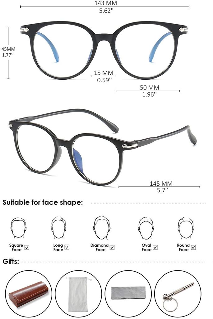 Blaulicht blockierende Brille Frauen Rund, Anti Blendung Blue Screen Brille  Männer Reduzieren Augenbelastung Kopfschmerzen, Antireflex blaue  Lichtbrille Non Prescrip