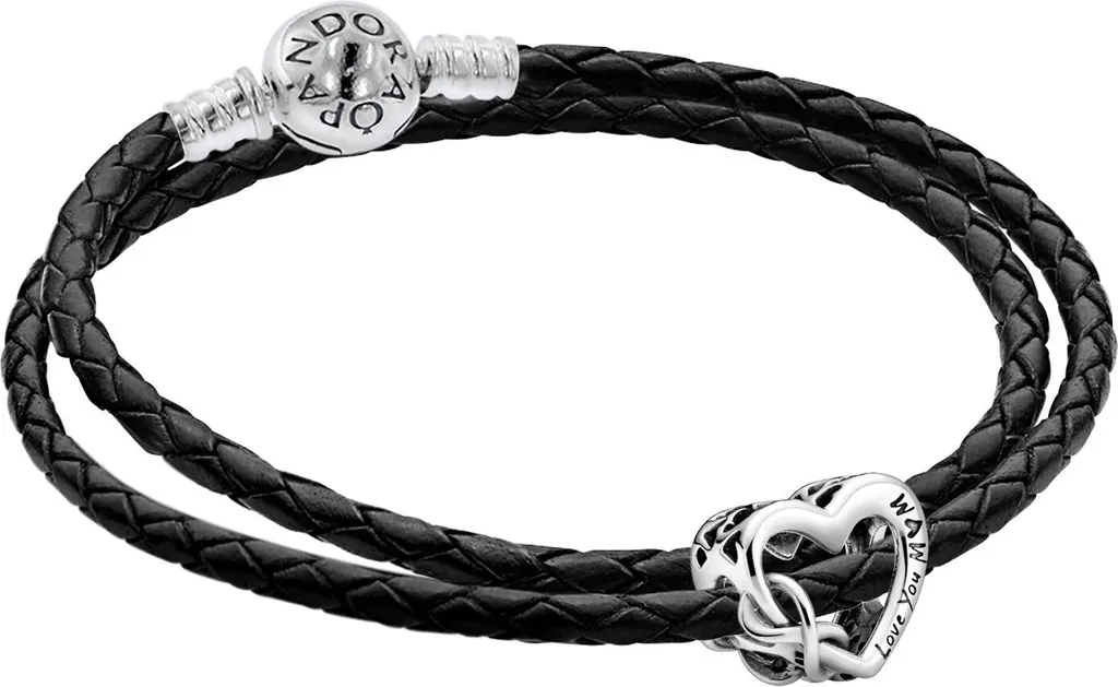 Idée Cadeau Maman : Bracelet Pandora Cuir 35 cm et Charm Affectueux