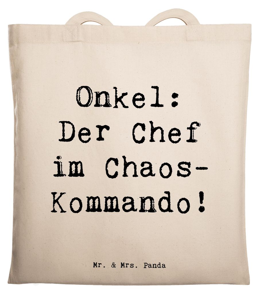Mr. & Mrs. Panda Tote Bag Spruch Onkel Chef - Transparent - Geschenk, Spaß, Patenonkel, Familie, Chaos, Jutebeutel, Shopping Tasche, Unitasche, Tr...