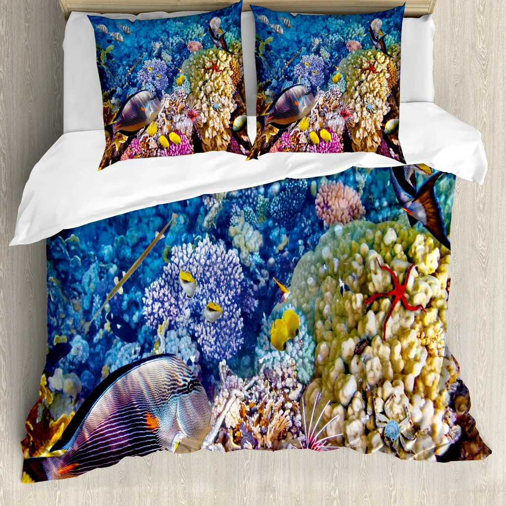 Set Copripiumino 3D Con Delfini E Mare Blu, Morbido In Microfibra 100% Poliestere, Con Federe, Taglie 135x200, 200x200, 220x240, Per Letto Singolo O Matrimoniale - 2