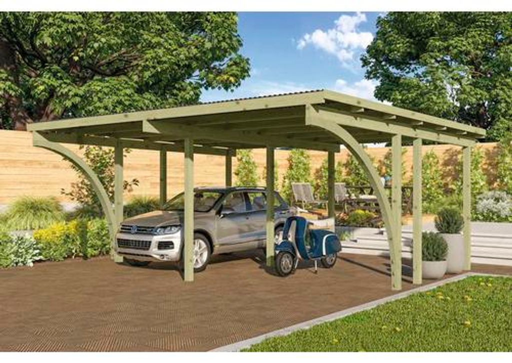 Doppelcarport Karibu Romy 1 Variante C inkl. 2 Einfahrtsbögen 527 x 387 cm kesseldruckimprägniert