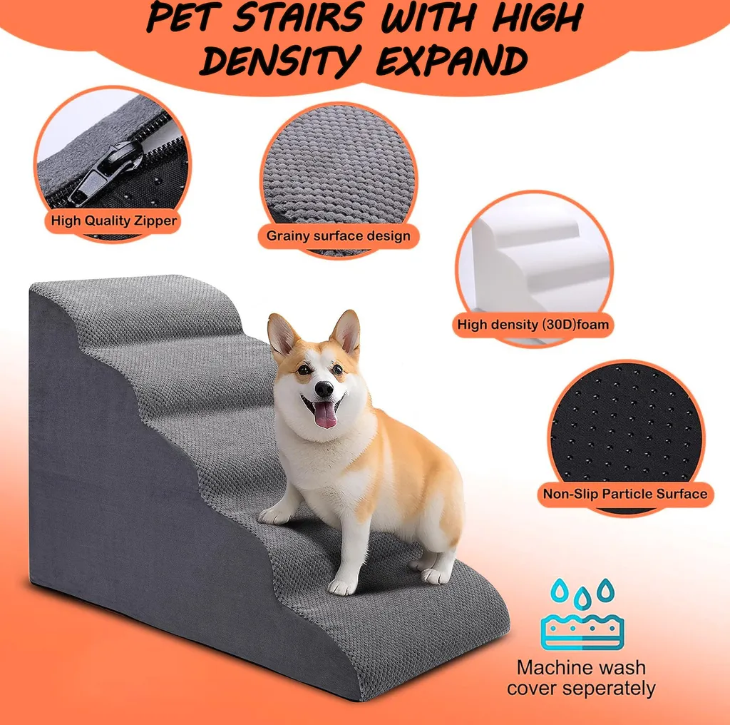 Escalier pour chien spécial articulations 5 marches gris anti-glisse