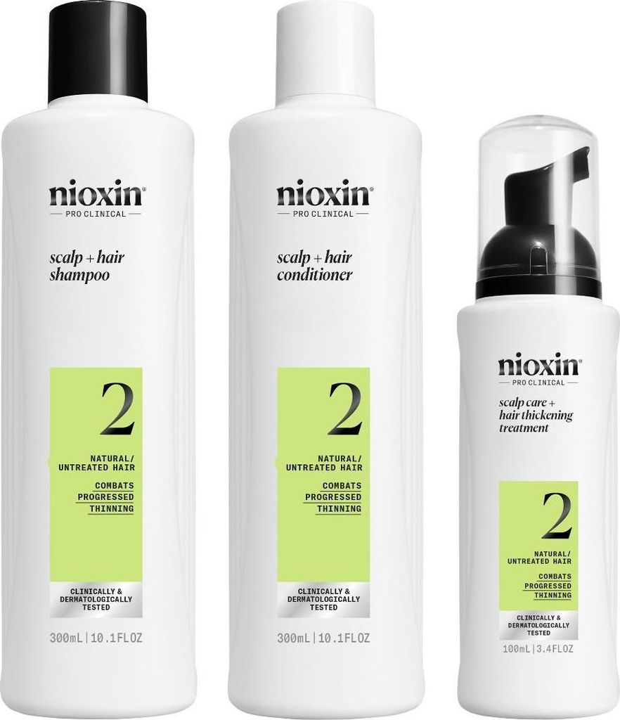 Nioxin Scalp Hair Kit System 2 Hair Care for Natural, Visibly Thinning Hair Shampoo Conditioner Scalp Treatment 300ml 300ml 100ml