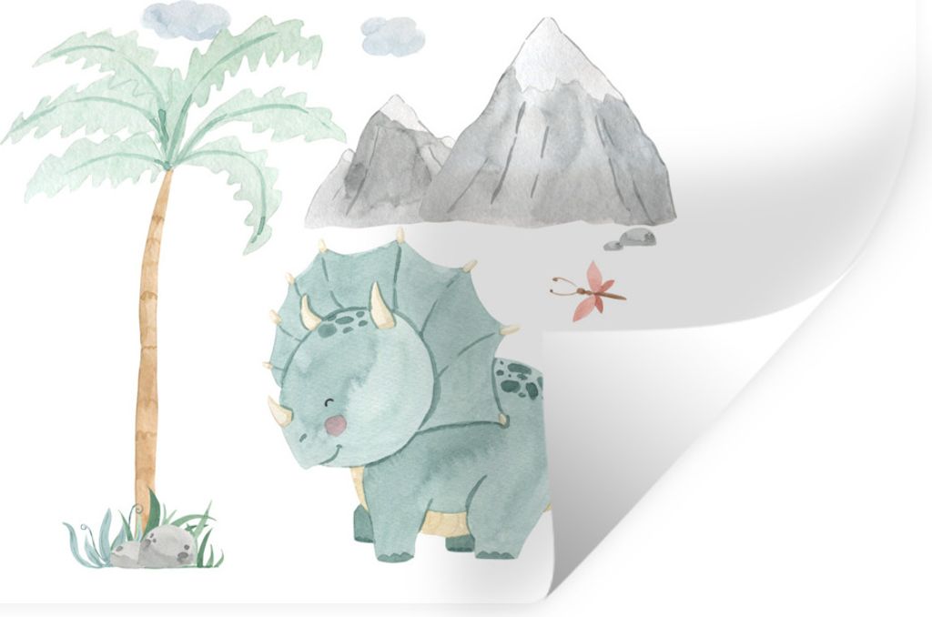 MuchoWow Wandtattoo Wandsticker Wandaufkleber Kinderzimmer - Dinosaurier - Baum - Jungen - Mädchen - Kinder 80x40 cm Selbstklebend und Repositio...