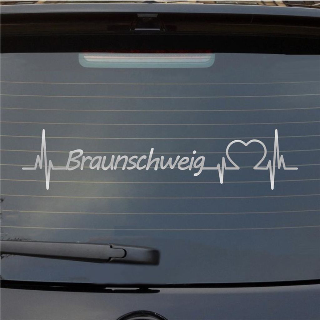 Heckscheibenaufkleber Braunschweig Herzschlag Puls Stadt Liebe 55x12 cm Silber Auto Aufkleber Sticker