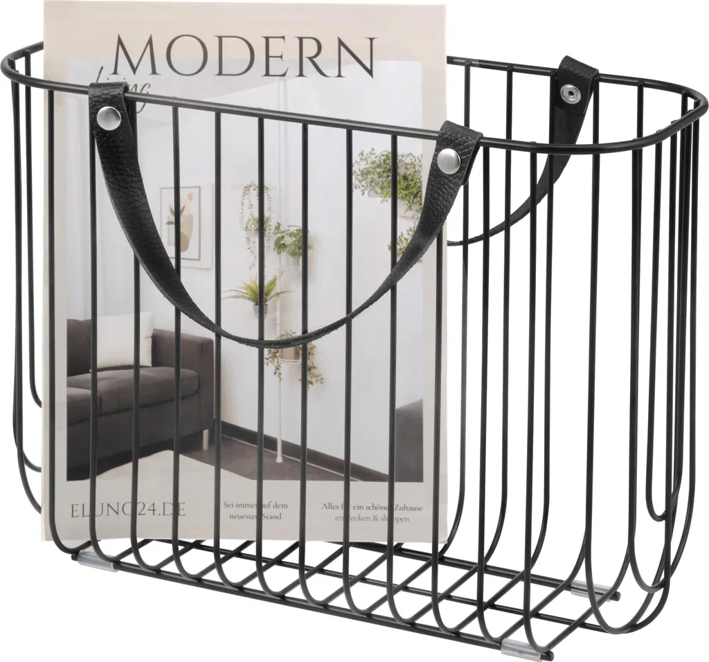 eluno Porte-revues en Métal Noir - Design Moderne avec Poignées Cuir