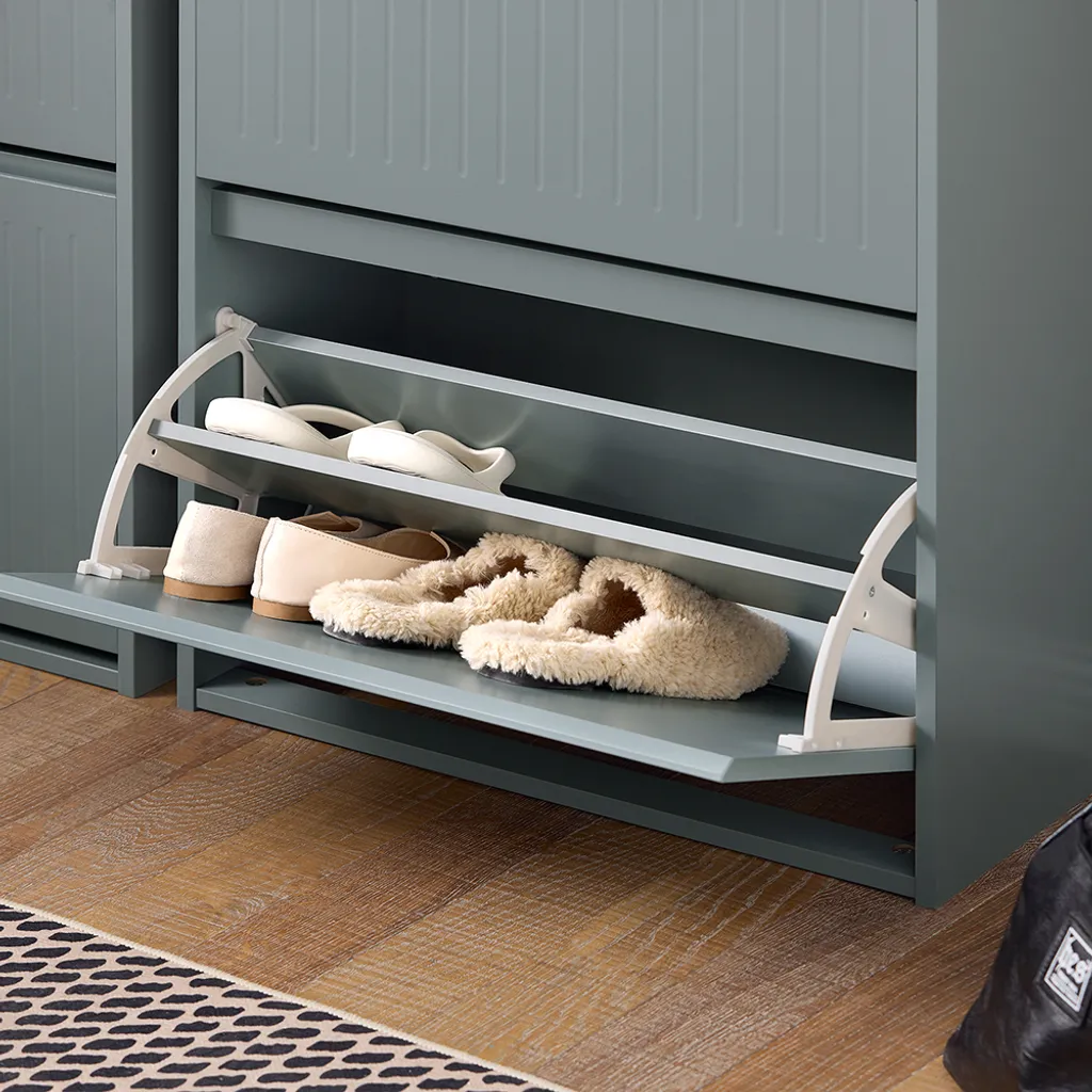 Armoire à chaussures étroite avec 3 compartiments range-chaussures Gris