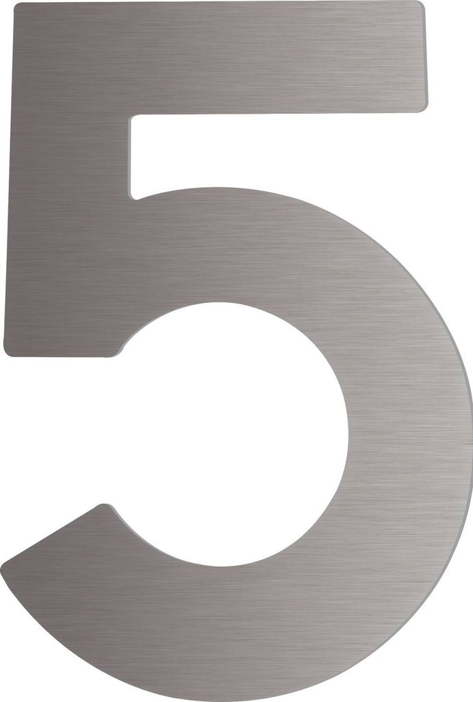 Hausnummer 5 - Höhe 120 mm, mit 2 Gewindenocken M5, Edelstahl