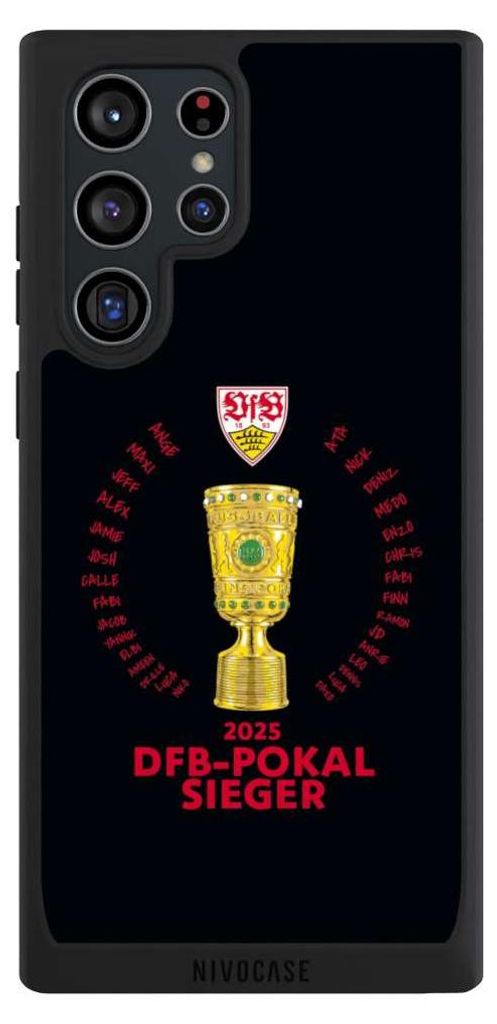 NIVOCASE Handyhülle für Samsung Galaxy S22 Ultra Hülle NIVOpure Case Schwarz Offizielles Lizenzprodukt Pokal VfB Stuttgart