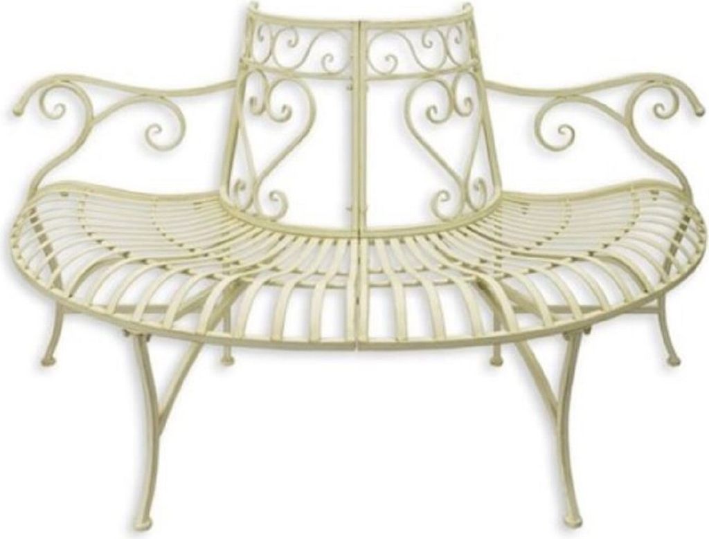 Casa Padrino Jugendstil Baumbank Weiß 146 x 75,5 x H. 81,7 cm - Halbrunde Metall Gartenbank