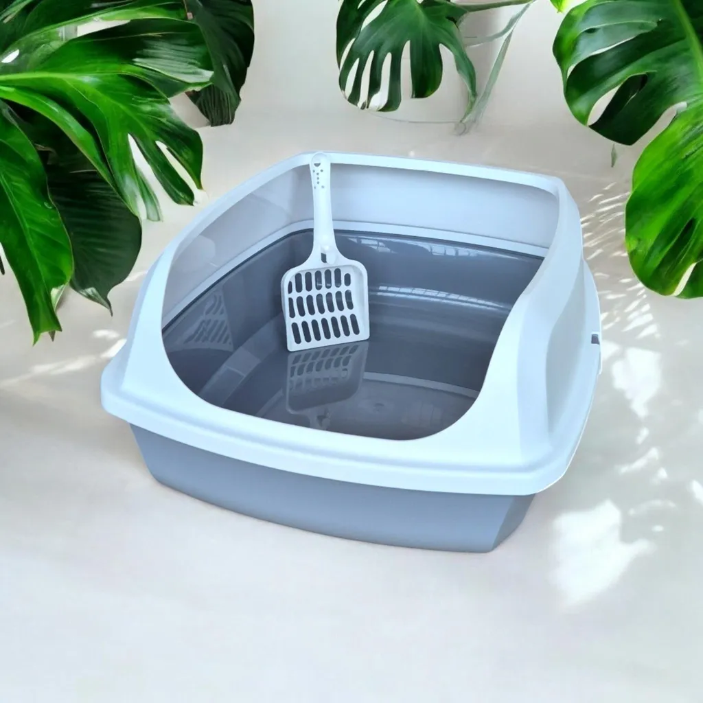 Bac à litière LEO Gris pour chat : idéal pour petits espaces et appartements