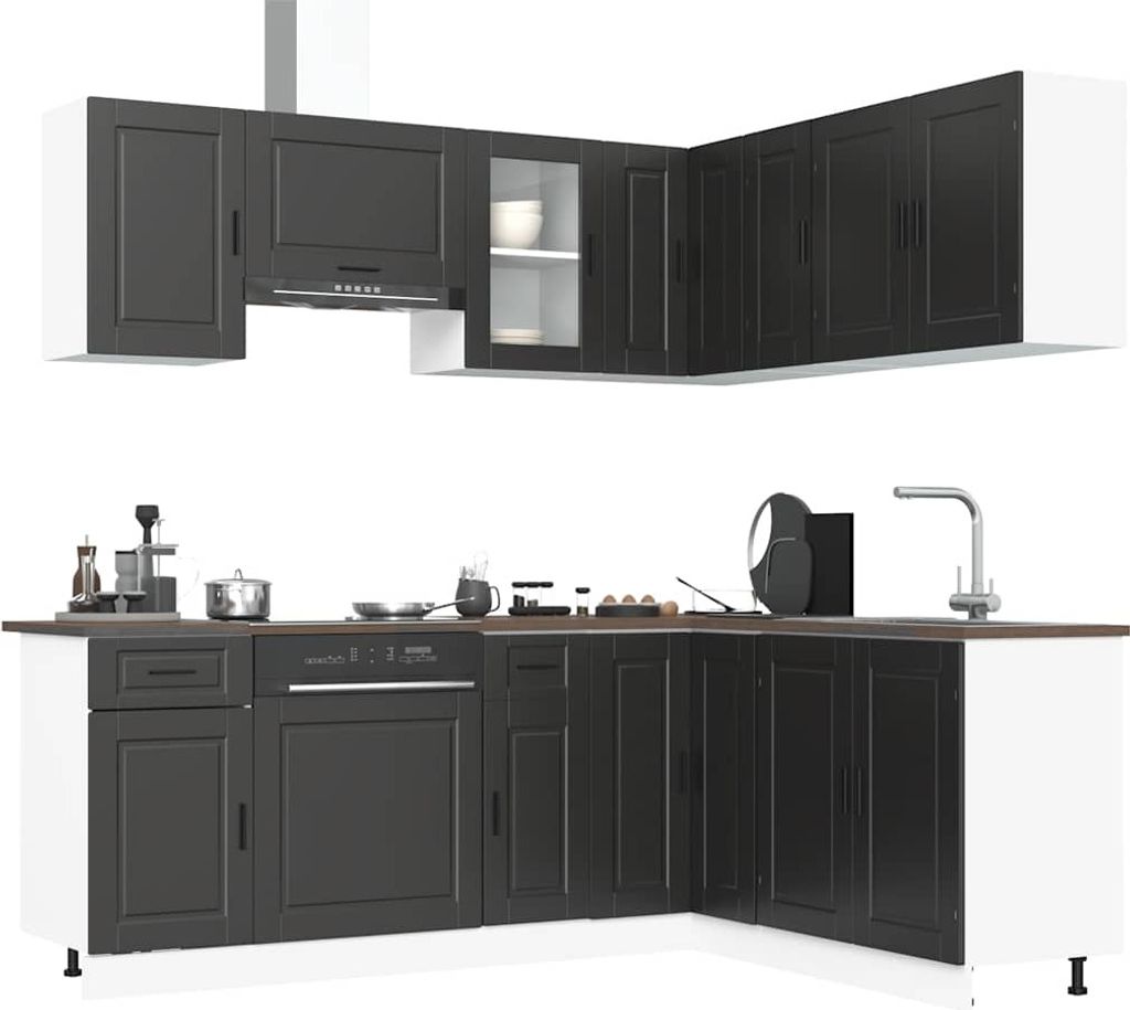 CLORIS 11-tlg. Küchenschrank-Set Porto Schwarz Holzwerkstoff - Küchenschränke 622