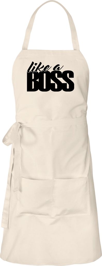 Huuraa Schürze like a Boss Spruch Natur mit Taschen Baumwolle Kochschürze Geschenkidee