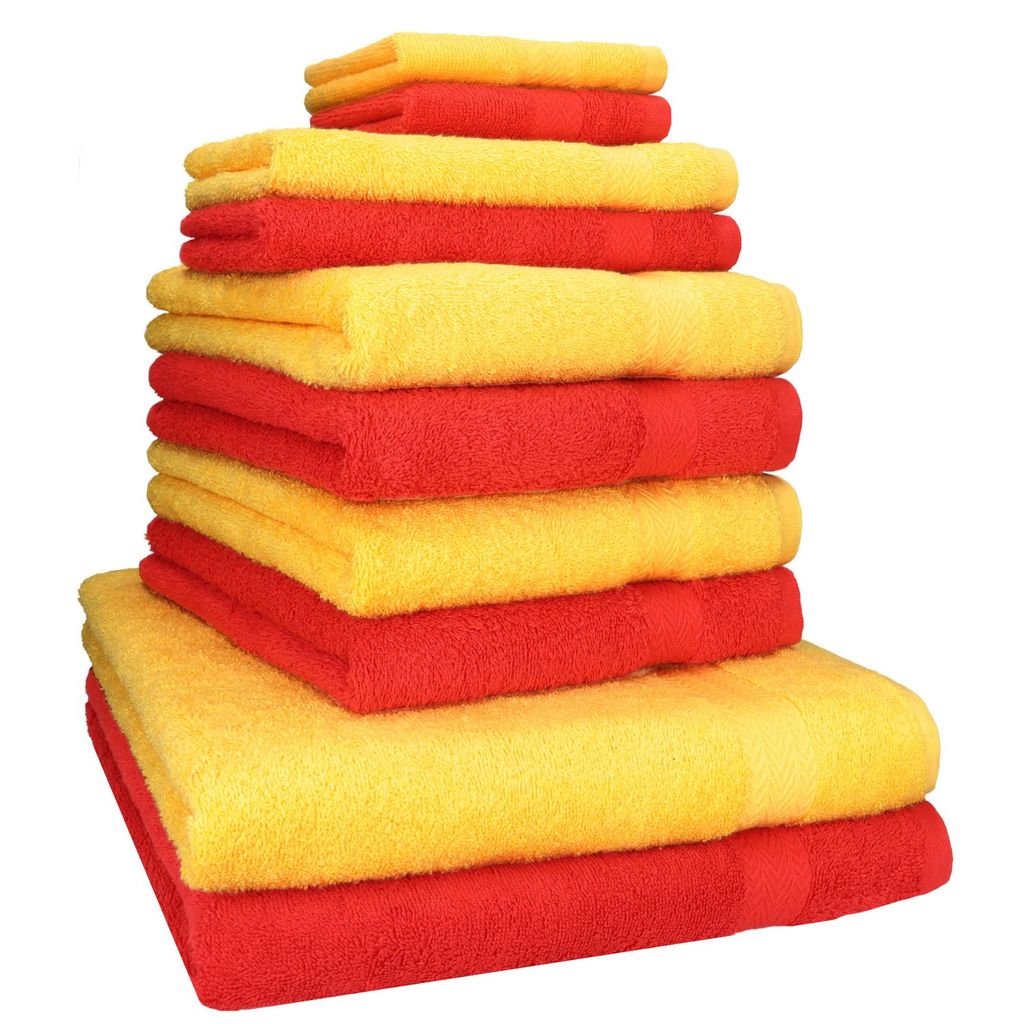 Betz 10-tlg. Handtuch-Set PREMIUM CLASSIC 2 Duschtücher 4 Handtücher 2 Gästetücher 2 Seiftücher Farbe: gelb & rot