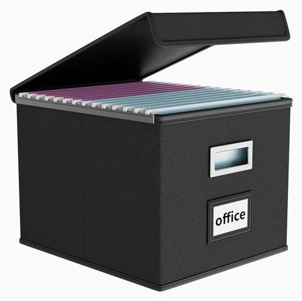 Boîte rangement pliable en tissu noir, organisateur dossiers A4 robuste