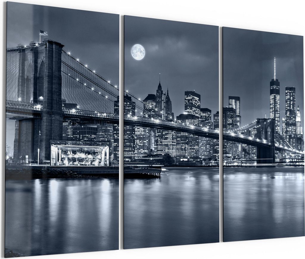 DEQORI Glasbilder Acryl 3x50x100 cm 'Vollmond über New York' Wandbilder XXL groß