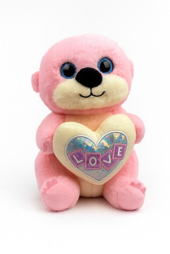Plüschtier Otter 30 cm rosa mit Herz – Weiches Kuscheltier, Stofftier