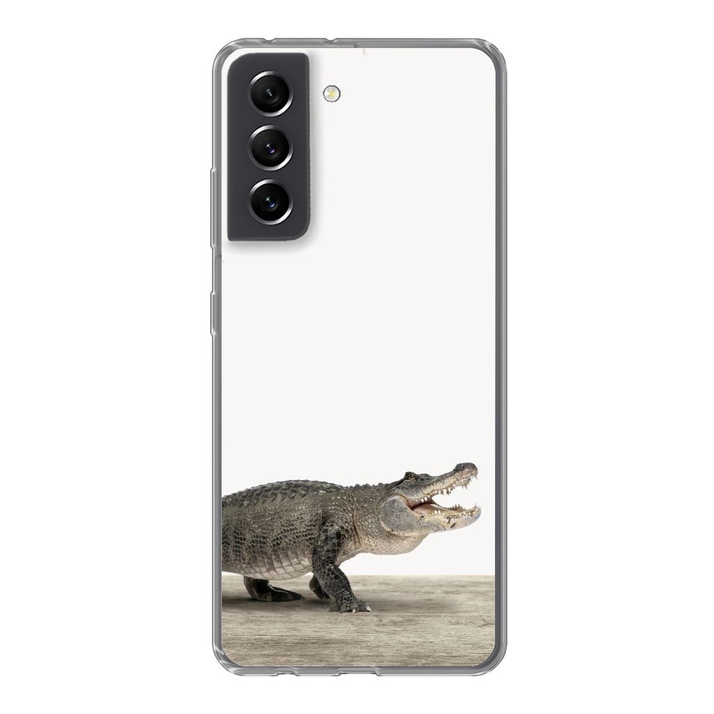 MuchoWow Handyhülle Schutzhülle Hülle für Samsung Galaxy S21 FE Kinder - Krokodil - Junge - Kinder - Mädchen Silikon Softcase Handy Hülle -...
