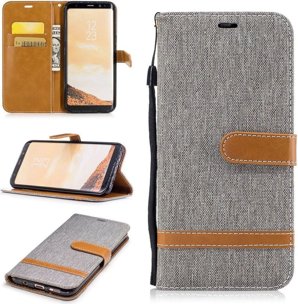 Tasche für Samsung Galaxy S8+ PLus Jeans Cover Handy Schutz Hülle Case Grau
