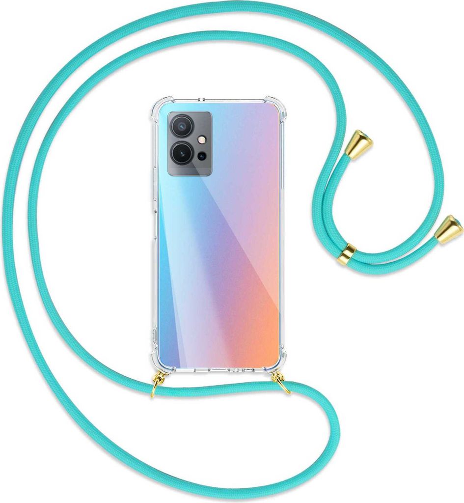 Handykette Backcover-Schutzhülle mit Band (Metall goldfarben) für vivo Y55 5G, vivo Y75 5G - türkis