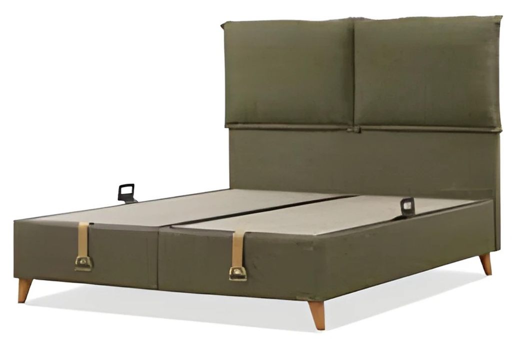 Grünes Holz-Textil Bett mit Matratze modern und stilvoll
