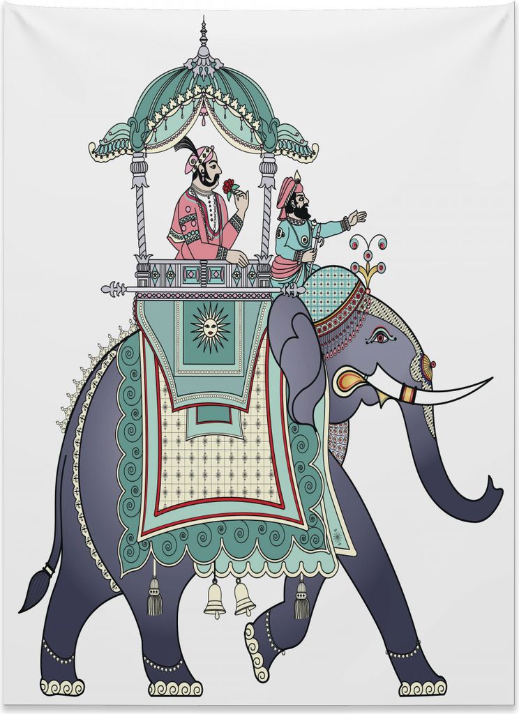 Abakuhaus Ethnisch Wandteppich, Elefant mit Prinz aus Weiches Mikrofaser Stoff Kein Verblassen Klare Farben Waschbar, 110 x 150 cm, Teal Grau
