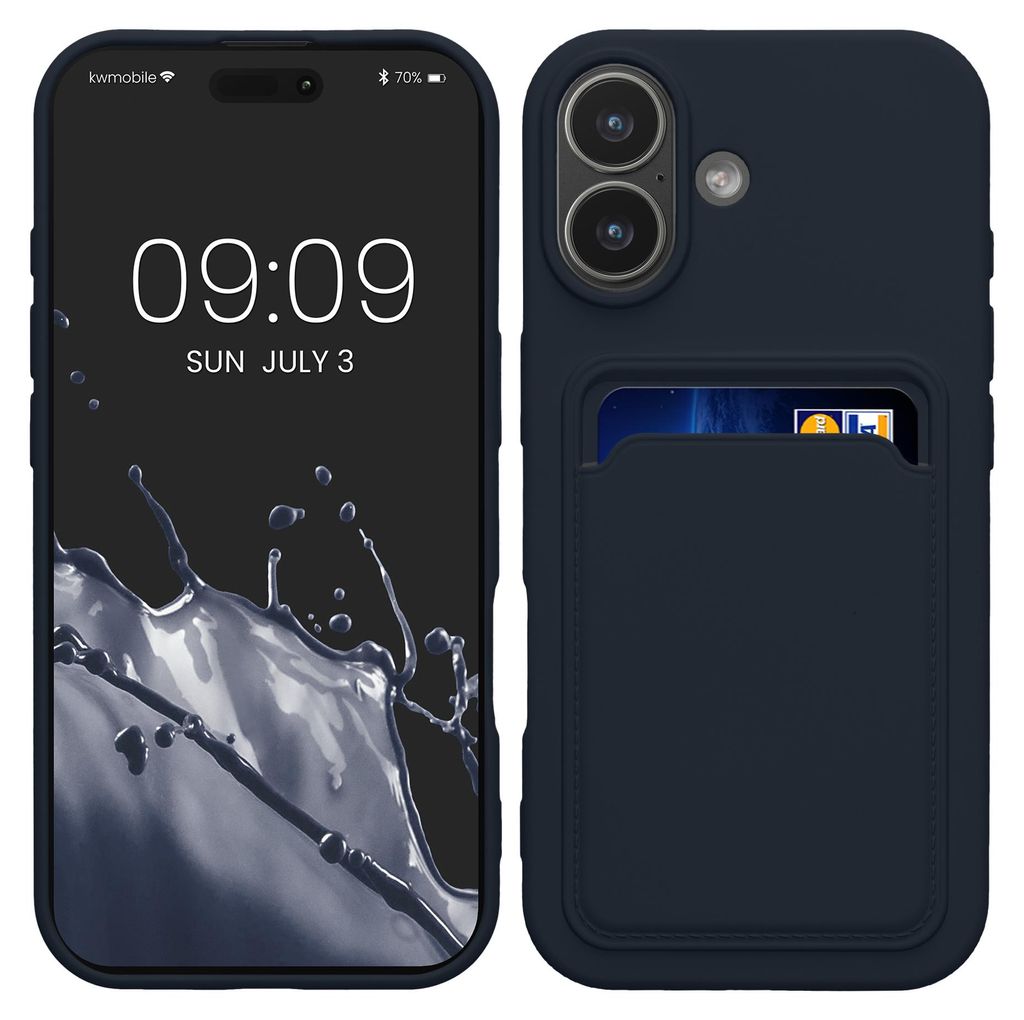 kwmobile Handyhülle für Apple iPhone 17 Hülle mit Kartenfach - TPU Case - Kabelloses Laden - Schutzhülle Cover in Dunkelblau
