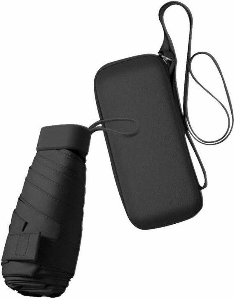 Kompakter Reisparaschmuck - in der Tasche mit Etui - kleine kompakte - UV-Schutz gegen die Sonne - leicht - winddichter Sonnenschirm - schwarz