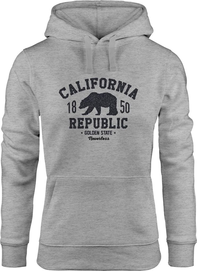 Hoodie Damen California Republic Aufdruck Print Kalifornien Golden State Grizzly Bär Bear Kapuzen-Pullover Neverless grau XL