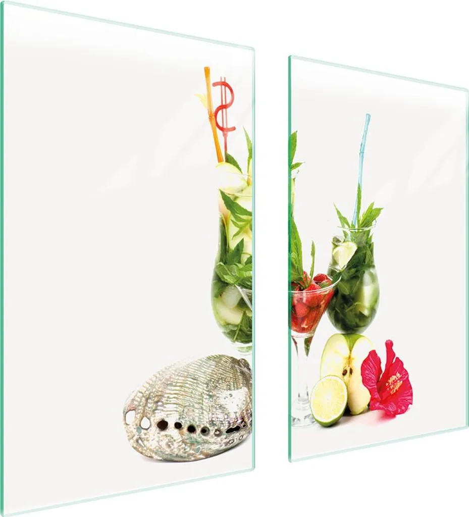 2 Piastre Coprifornelli 75x52 Bianco Frutta - Vetro Temperato Universale
