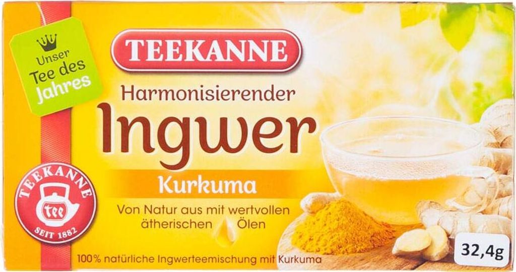 A box of Teekanne Ingwer Kurkuma tea.