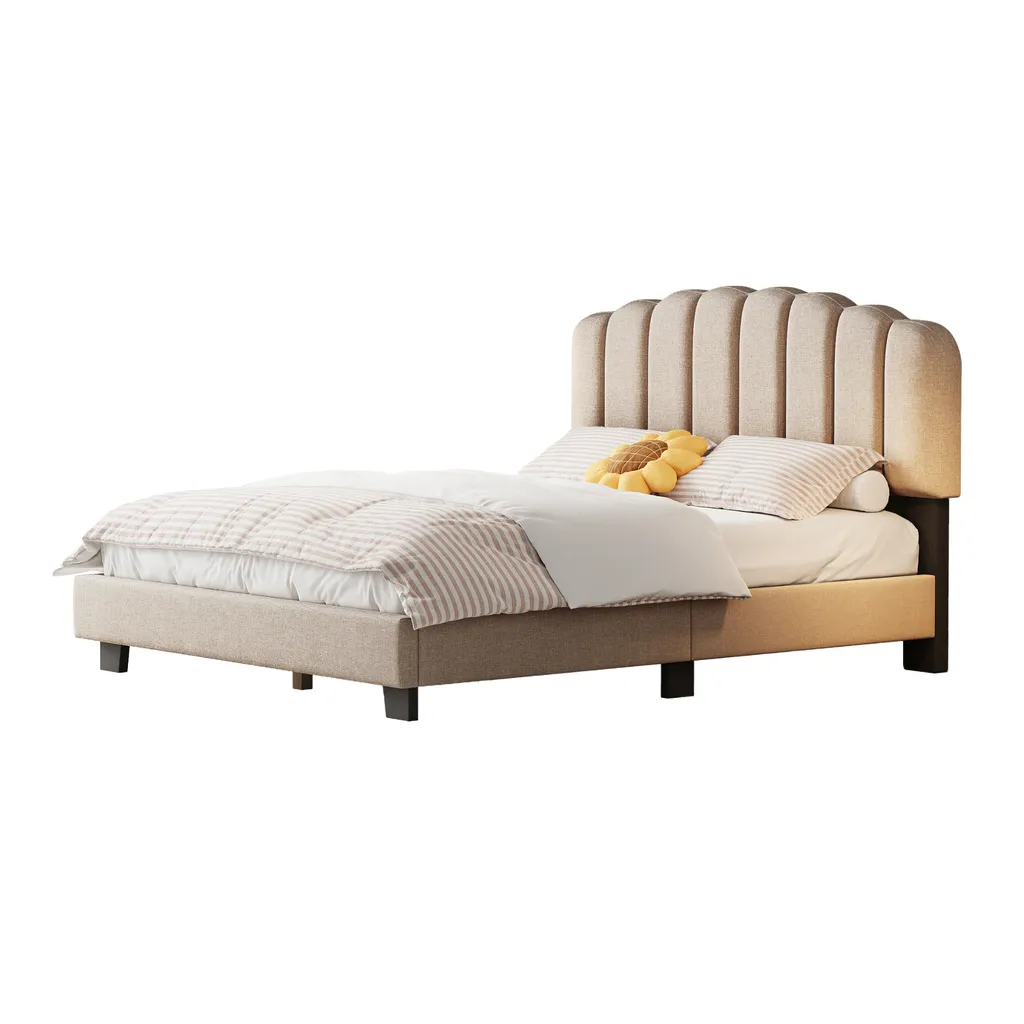 Lit 140x200 beige en lin : dites adieu au mal de dos et au bruit