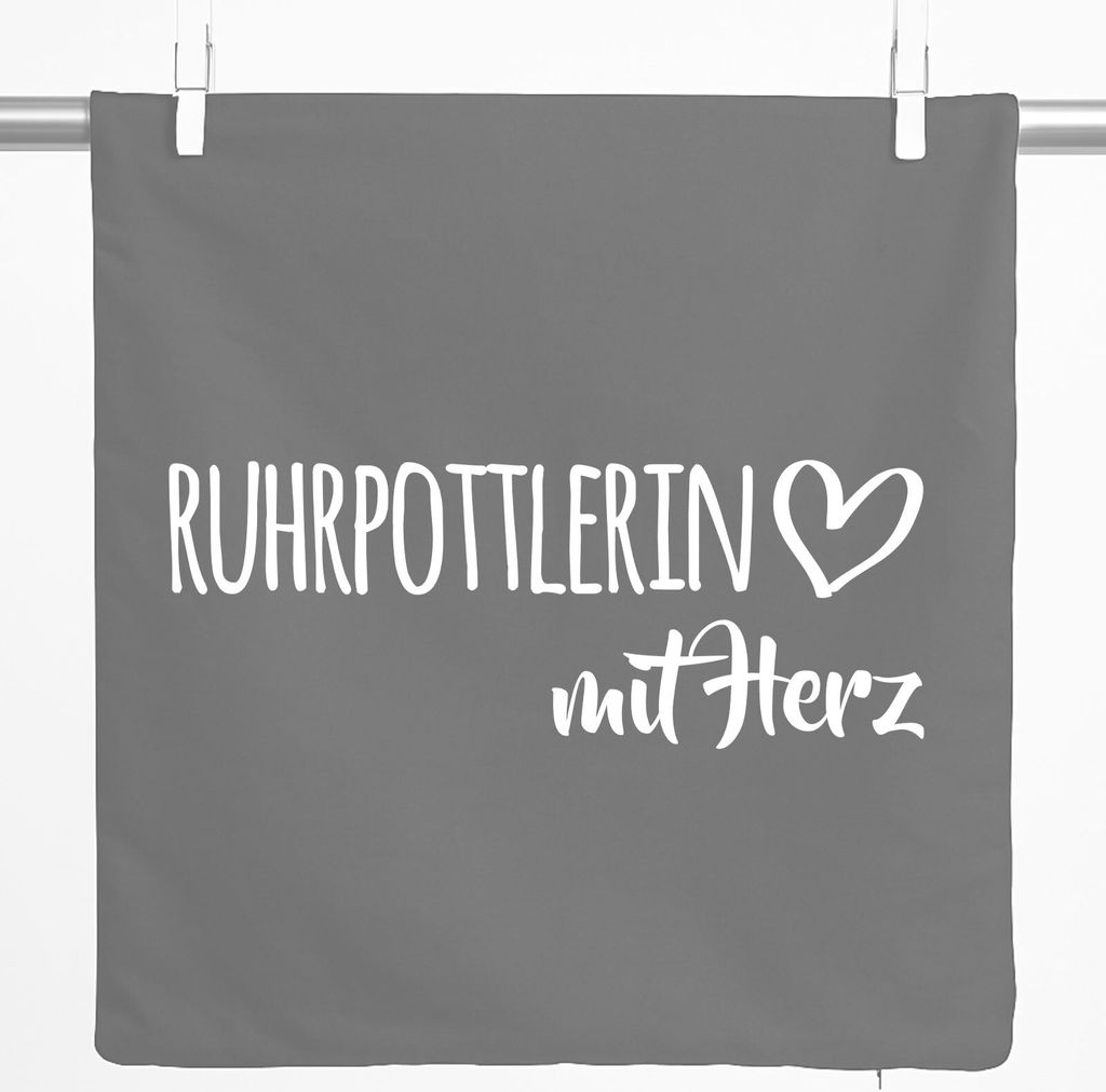 Huuraa Kissenbezug Ruhrpottlerin mit Herz 40x40cm Steel Grey Baumwolle Dekokissenbezug Geschenkidee