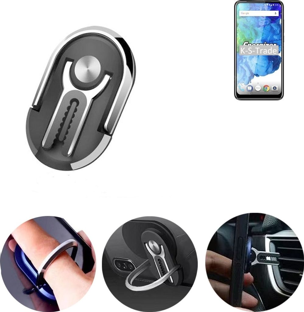 K-S-Trade 3in1 Smartphone-Ring Handy-Ring kompatibel mit Energizer Ultimate U630S Pop Fingerhalterung Handyring Tischständer