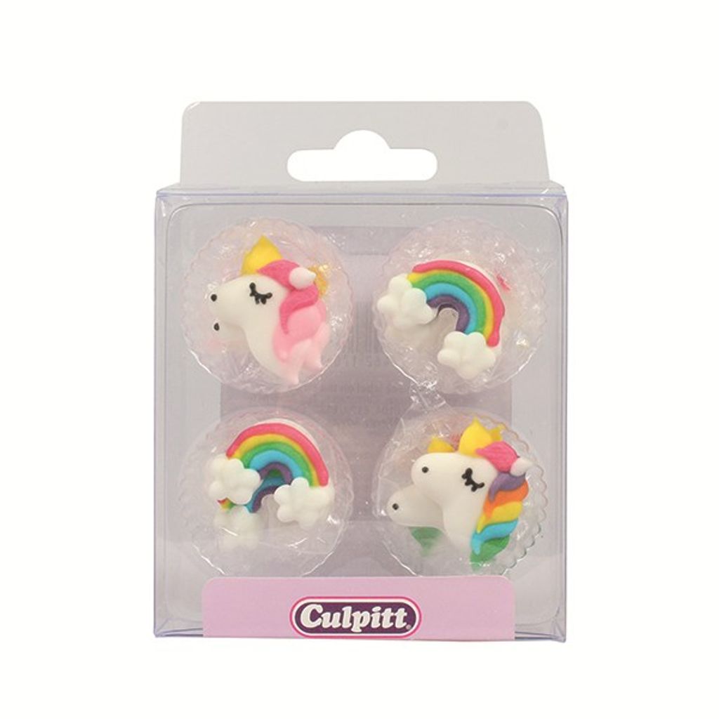 Culpitt- Einhorn und Regenbogen- Zuckerdekoration 12 Stück