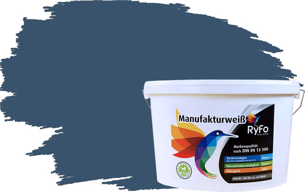 RyFo Colors Bunte Wandfarbe Manufakturweiß Alpenseeblau 10l - weitere Blau Farbtöne und Größen erhältlich, Deckkraft Klasse 1, Nassabrieb Klas...