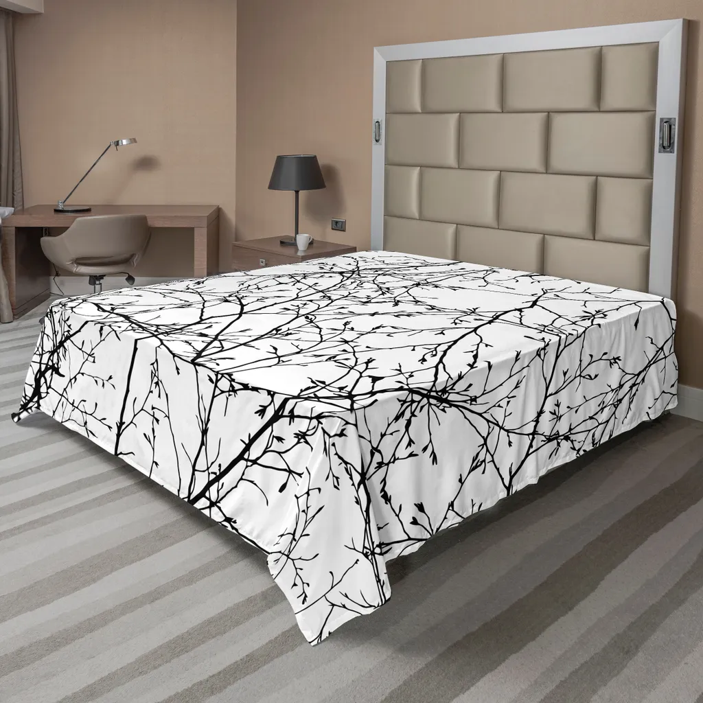 Drap plat ABAKUHAUS 275x260 cm en tissu naturel doux motif branches