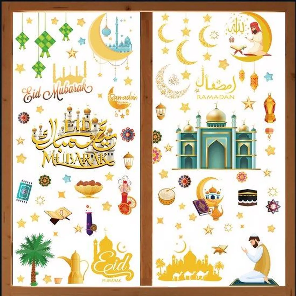Autocollants Ramadan 121 pièces Kit Déco Étoiles et Lampes pour Salon
