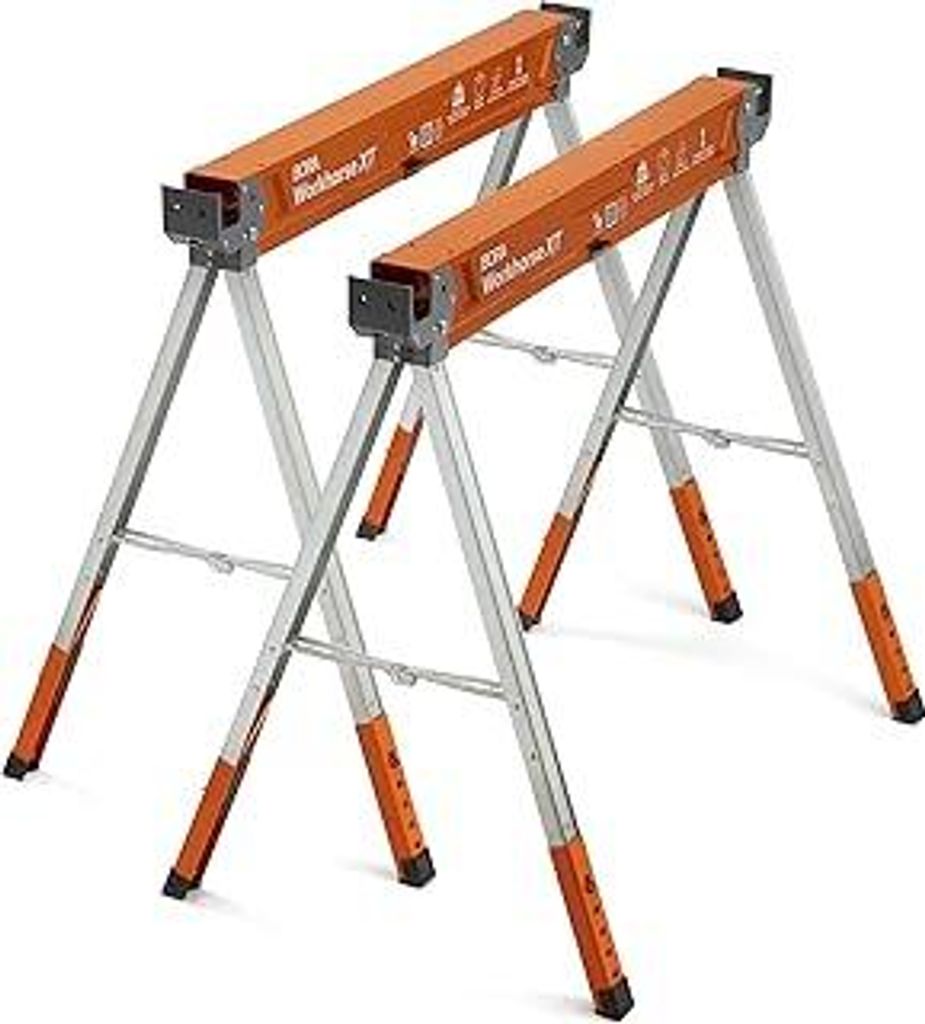 Bora Arbeitsböcke mit robustem Stahlrahmen, Arbeitsbock 2er set. Unterstellblock mit Metallbeine und 2x4 Halterung - PM-3360T