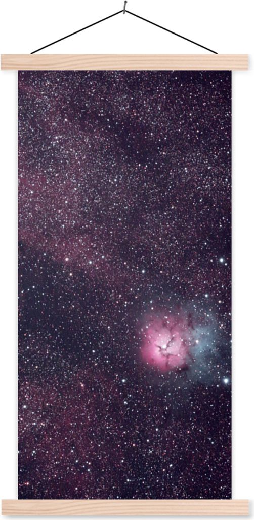 MuchoWow Textilposter Universum - Sterne - Rosa - Jungen - Mädchen - Kinder 40x80 cm mit holzfarbenen Rahmen - Wohnzimmer