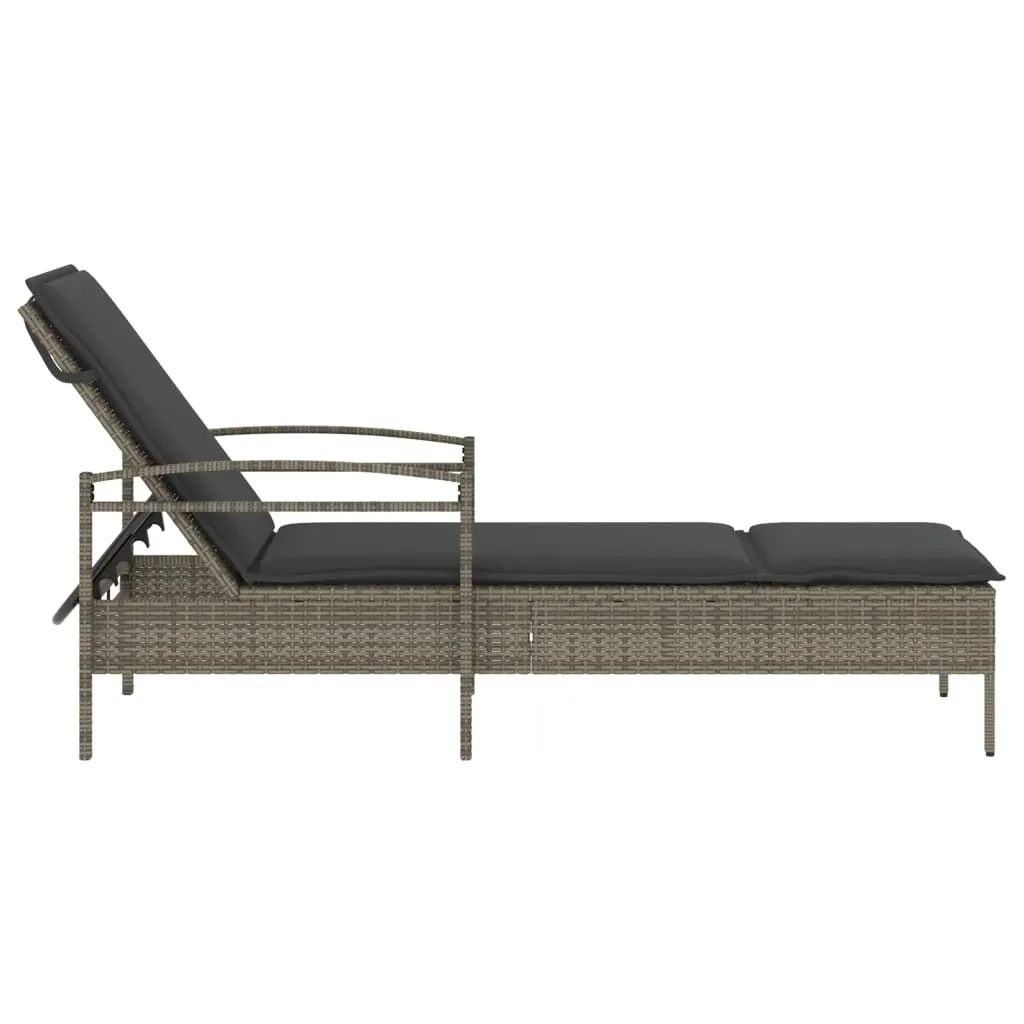 Chaise longue de jardin en poly rotin Gris résistant aux intempéries