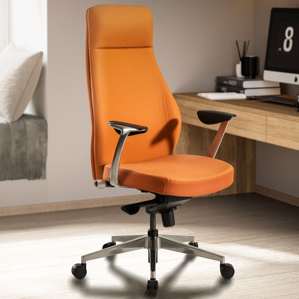 FineBuy Bürostuhl Caramel Kunstleder-Bezug Schreibtischstuhl 120 kg Chefsessel höhenverstellbar Drehstuhl ergonomisch Armlehnen & hoher Rückenlehne