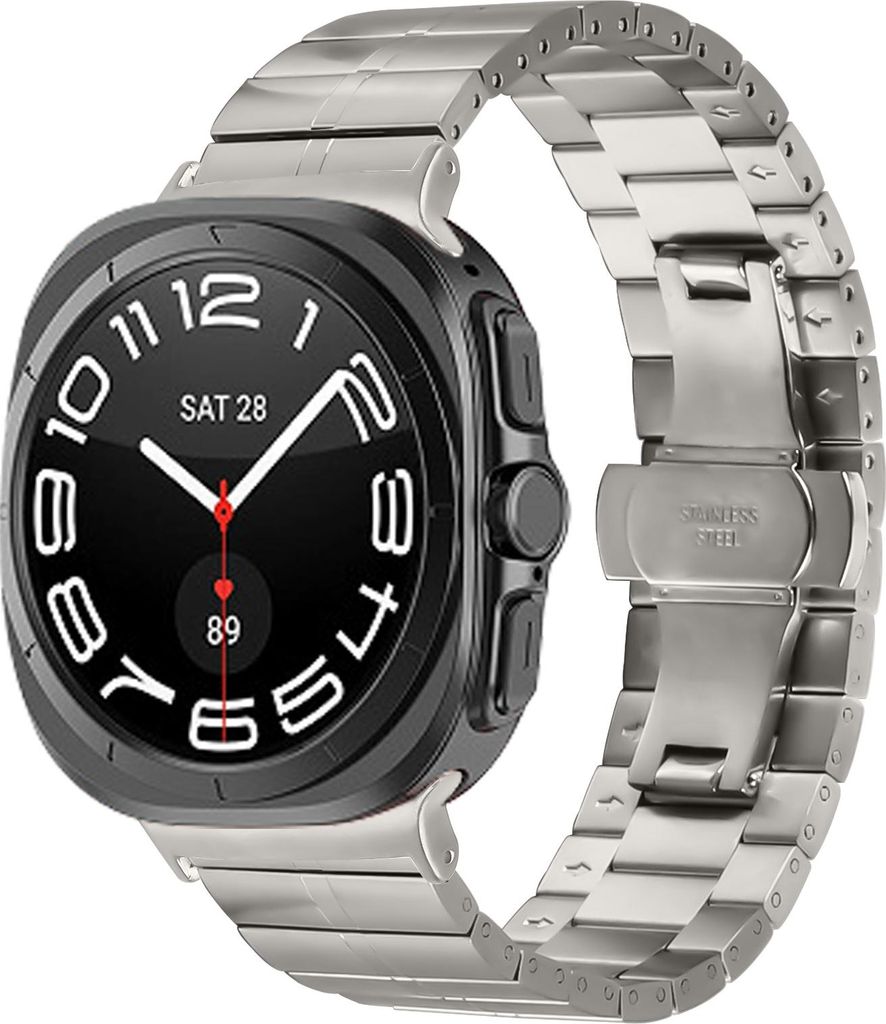Strap-it Luxus-Metallarmband für Smartwatches mit Faltschließe - passend für die Samsung Galaxy Watch Ultra / Ultra 2025 47 mm (Titanfarbe)
