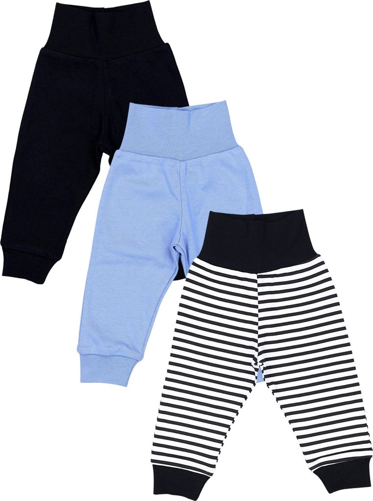 TupTam Pumphose Baby Jungen 3er Pack – Bequeme Baby Hosen Jungen aus Baumwolle, , Farbe: Schwarz/ Blau/ Streifen, Größe: 104