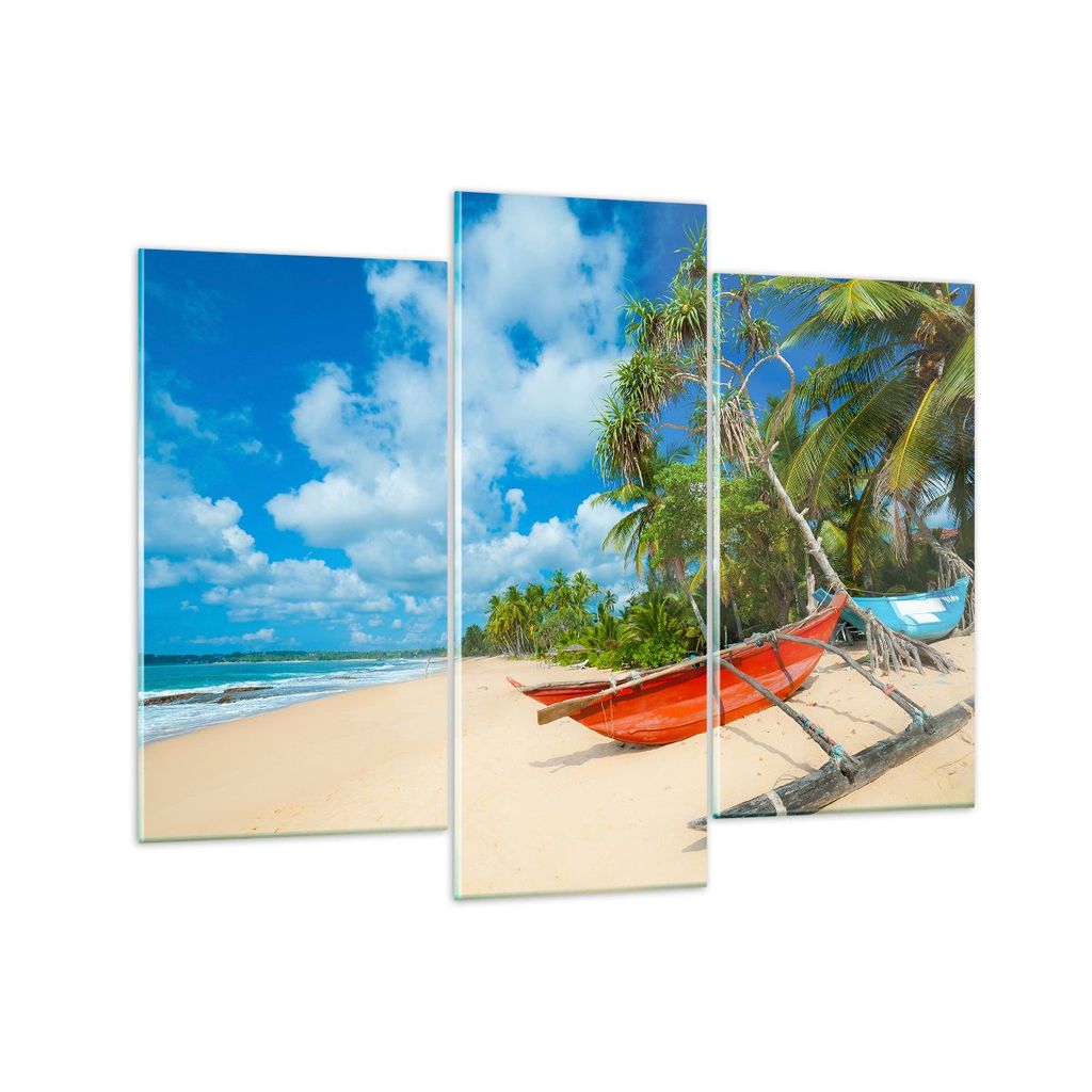 Bilder auf glas - Golf Ozean Palme Boot - 130x100cm - Glasbilder - Wandbilder - Kunstdruck - zum Aufhängen bereit - Wanddekoration aus Glas - Glas...