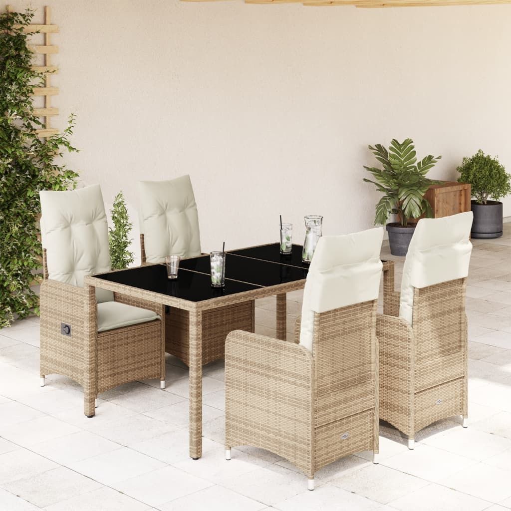 Maison Exclusive - 5-tlg. Garten-Bistro-Set mit Kissen Beige Poly Rattan